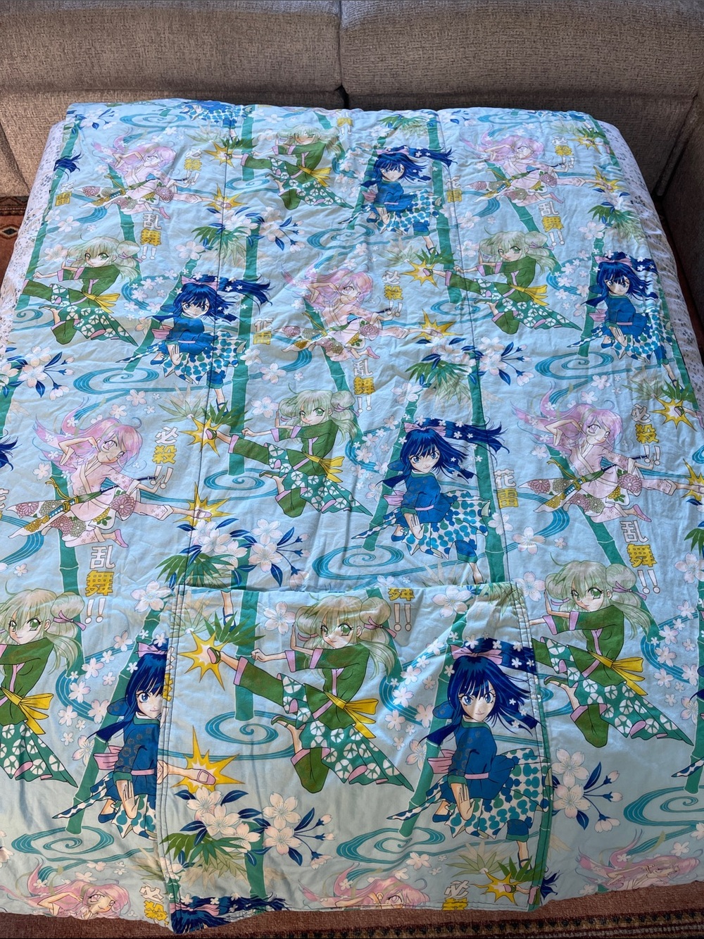 Handmade Anime Double Sided Lap Quilt With Large Pocket